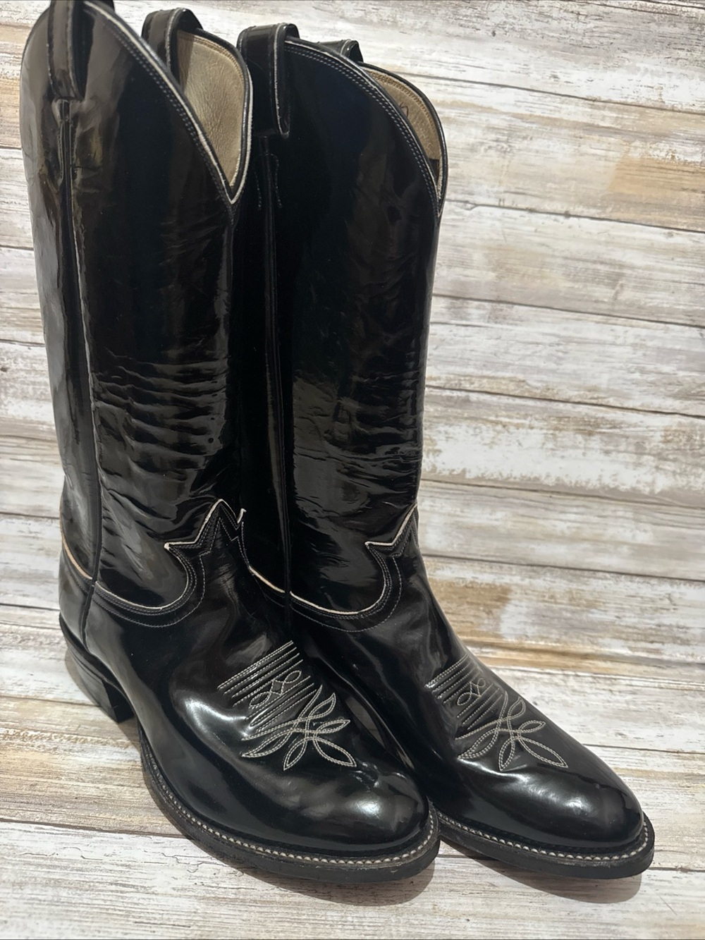 Vintage TONY LAMA Black Leather Cowboy Boots 8M